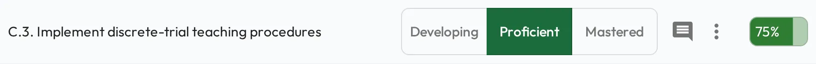 A rating skill row with one button per level, Proficient selected.
